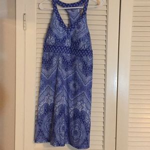 Blue bandanna print racerback dress with bra cups